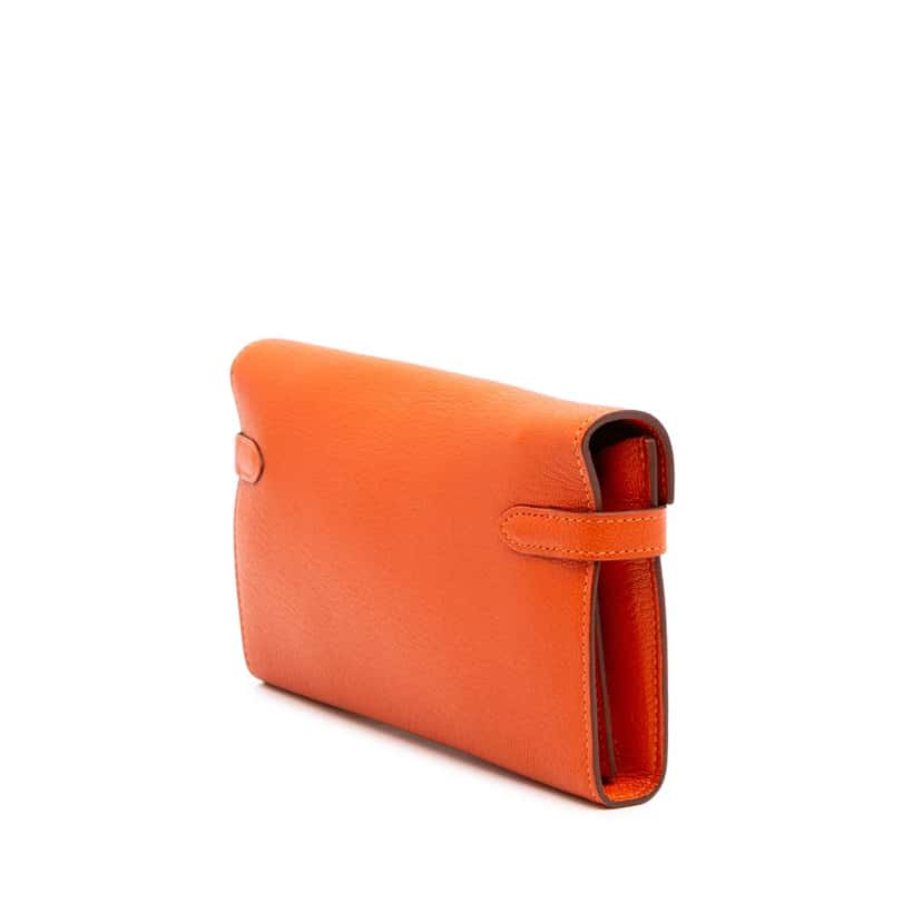 Hermès Chevre Mysore Kelly Longue Wallet Orange Leather Good condition - Back View