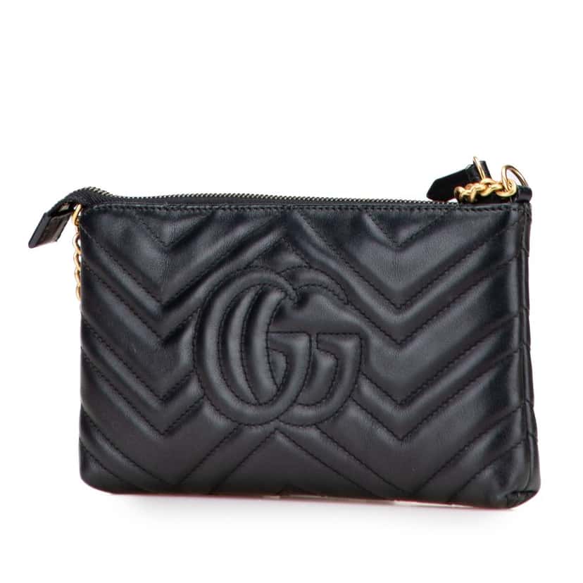 Gucci Mini GG Marmont Matelasse Leather Wallet On Chain Black Leather Good condition - Back View