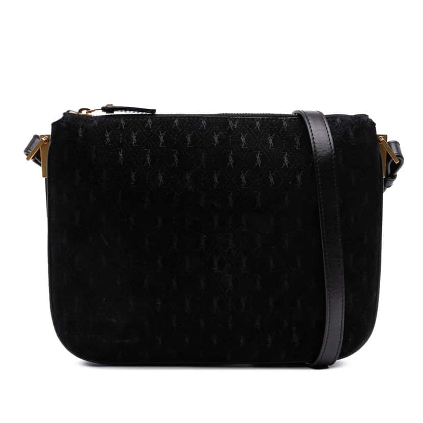 Saint Laurent Suede Allover Monogram Crossbody Black Leather Good condition - Front View