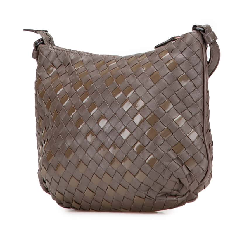Bottega Veneta Nappa and Patent Intrecciato Crossbody Brown Leather Good condition - Back View