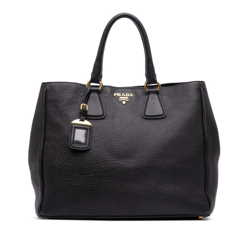 Prada Vitello Daino Open Convertible Tote Black Leather Good condition - Front View