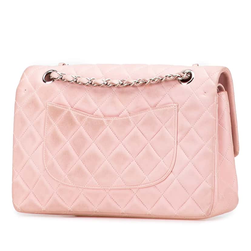 Chanel Medium Classic Lambskin Double Flap Pink Leather Good condition - Back View