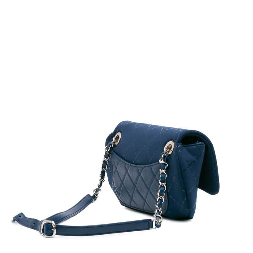 Chanel Classic Jersey Single Flap Blue Cotton Good condition - Back View