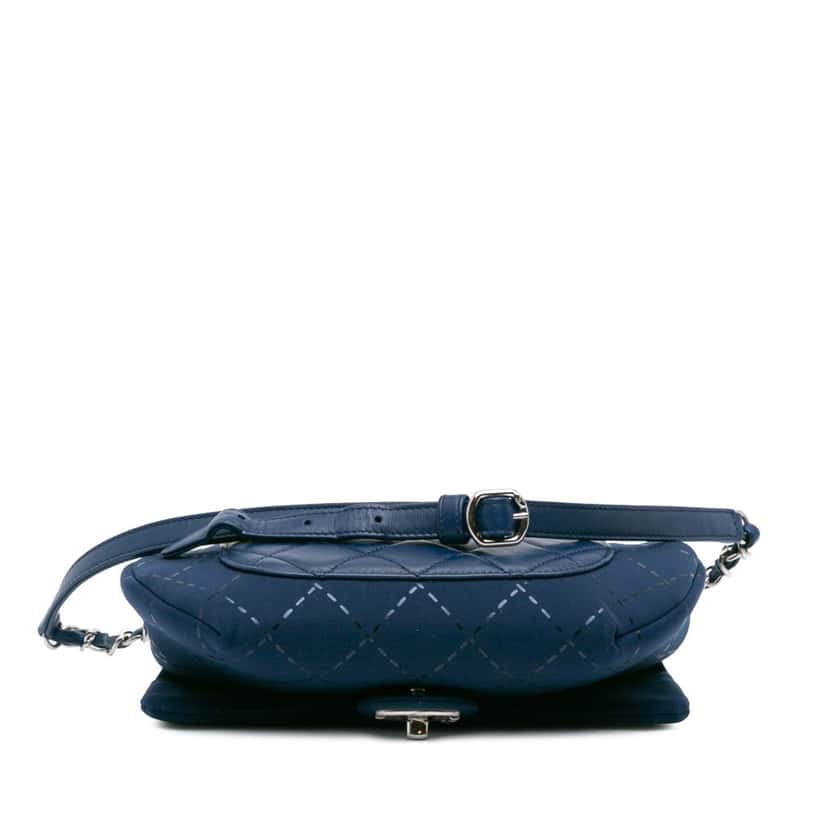 Chanel Classic Jersey Single Flap Blue Cotton Good condition - Inside View