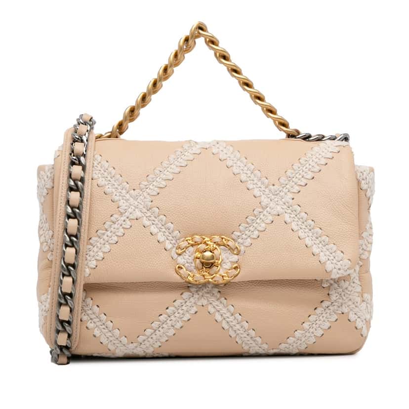 Chanel Medium Crochet Calfskin 19 Flap Brown Leather Good condition - Front View