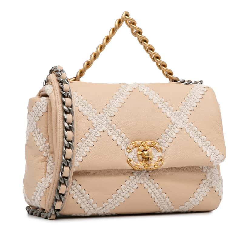 Chanel Medium Crochet Calfskin 19 Flap Brown Leather Good condition - Back View