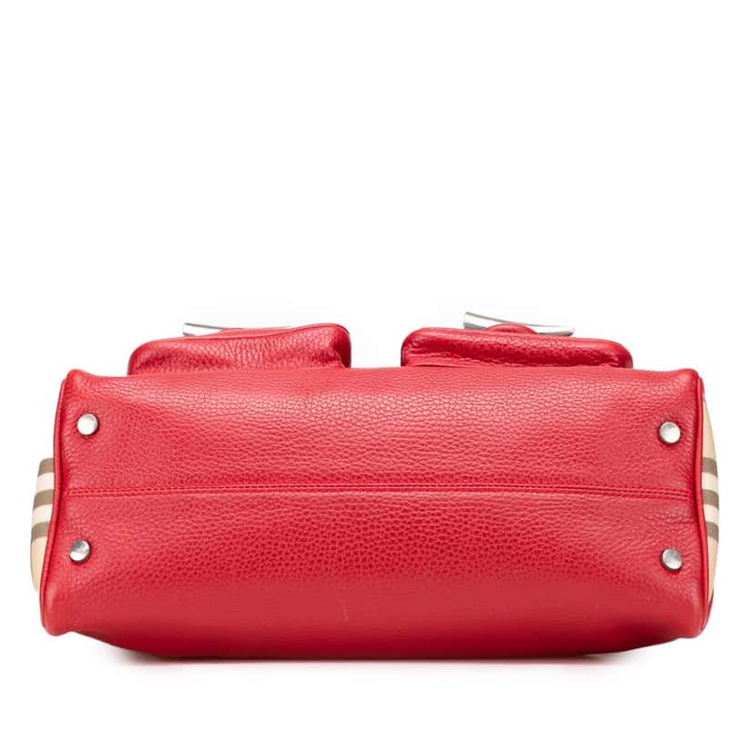 Burberry House Check Trimmed Grainy Calfskin Horn Toggle Tote Red Leather Good condition - Inside View