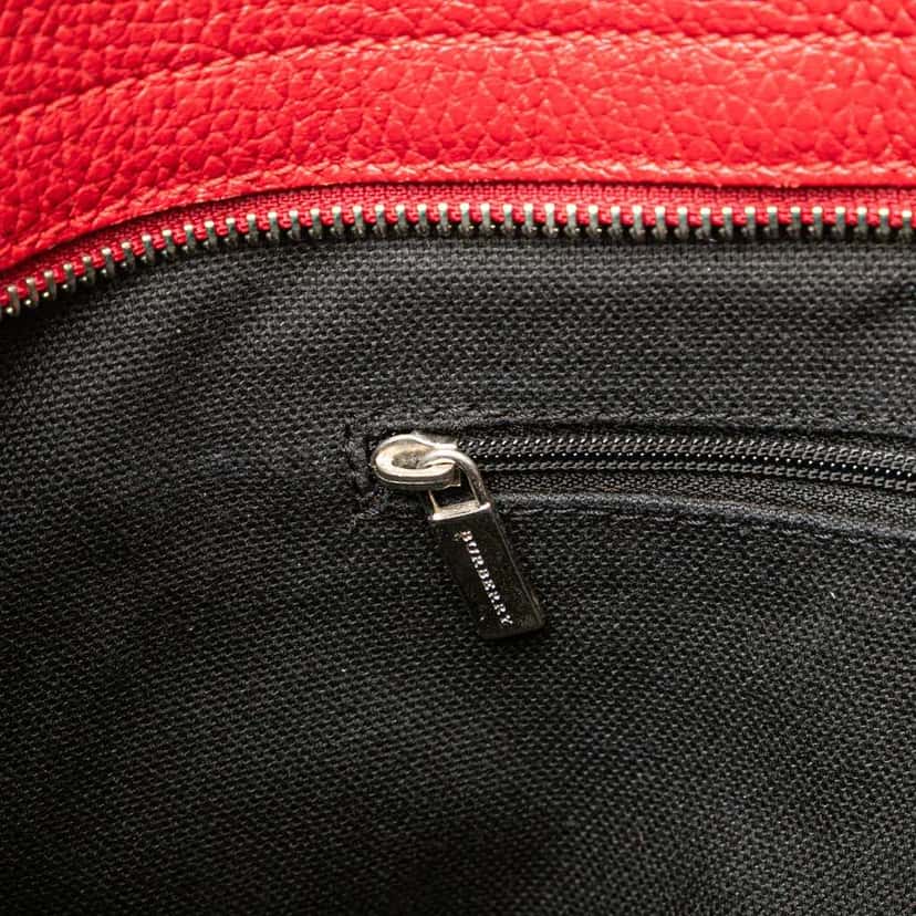 Burberry House Check Trimmed Grainy Calfskin Horn Toggle Tote Red Leather Good condition - Box View