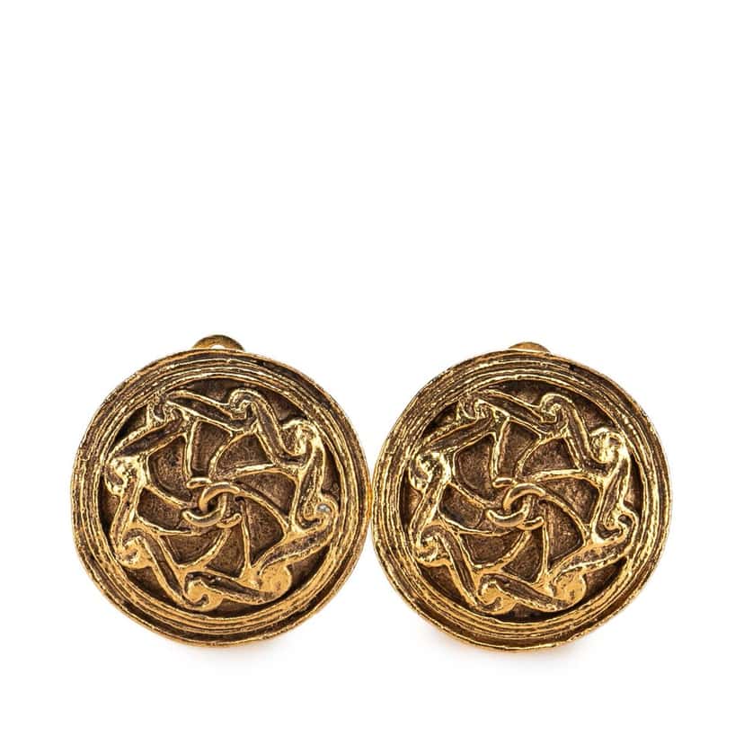 Chanel Gold Plated CC Swirl Button Clip on Earrings Gold Metal Good condition - Front View