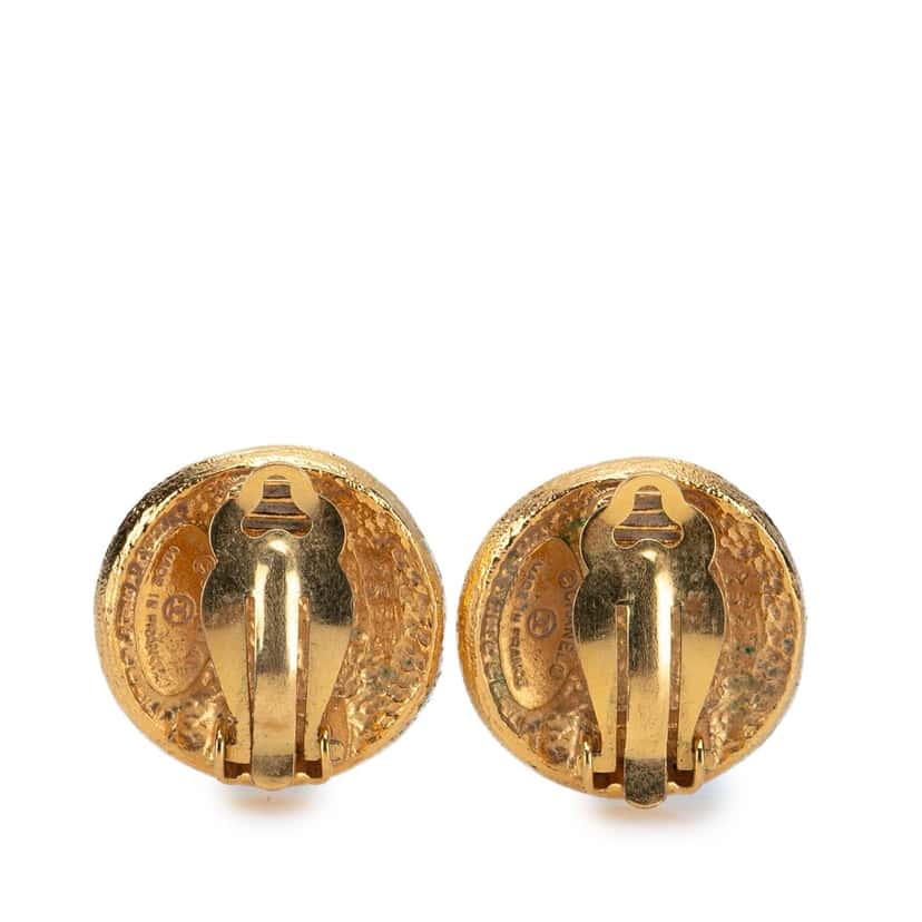 Chanel Gold Plated CC Swirl Button Clip on Earrings Gold Metal Good condition - Back View