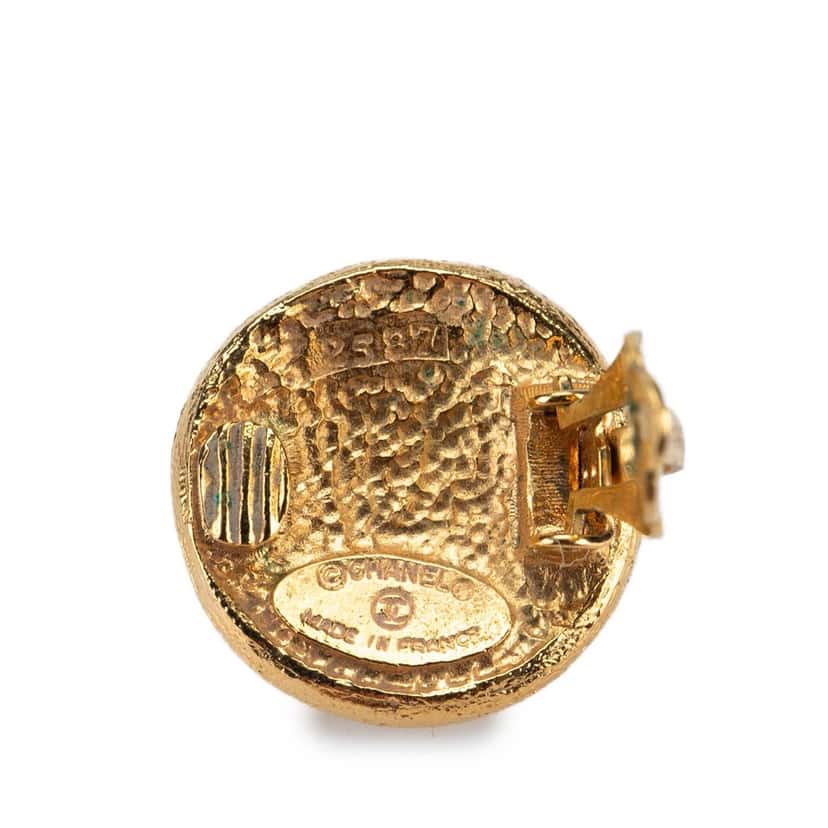 Chanel Gold Plated CC Swirl Button Clip on Earrings Gold Metal Good condition - Inside View