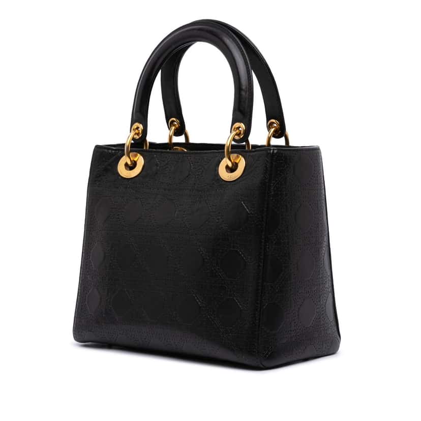 Dior Medium Calfskin Cannage Embossed Lady Dior Black Leather Good condition - Back View
