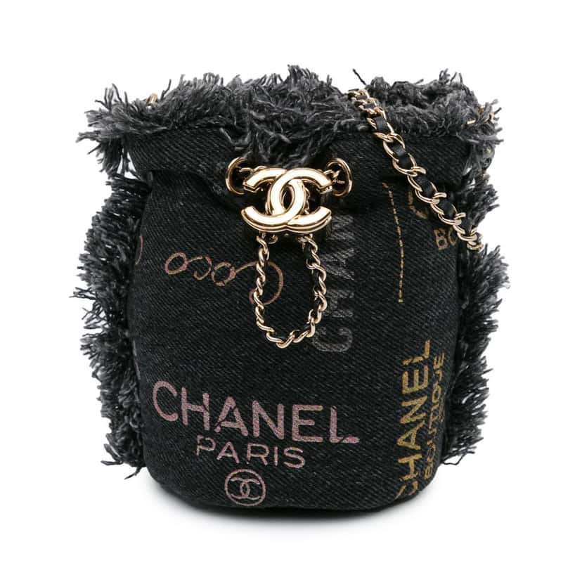 Chanel Mini Denim Mood Bucket with Chain Grey Denim Good condition - Front View