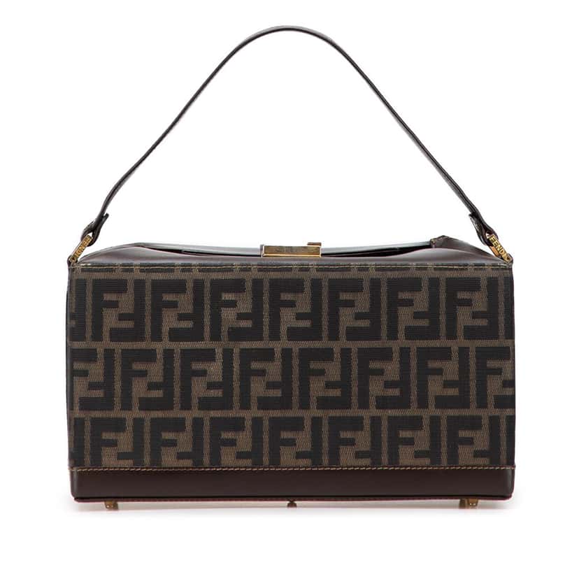 Fendi Zucca Canvas Push Lock Box Handbag Brown Canvas Good condition - Front View