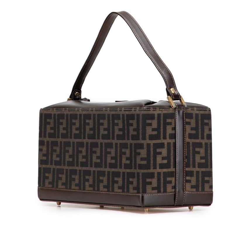 Fendi Zucca Canvas Push Lock Box Handbag Brown Canvas Good condition - Back View