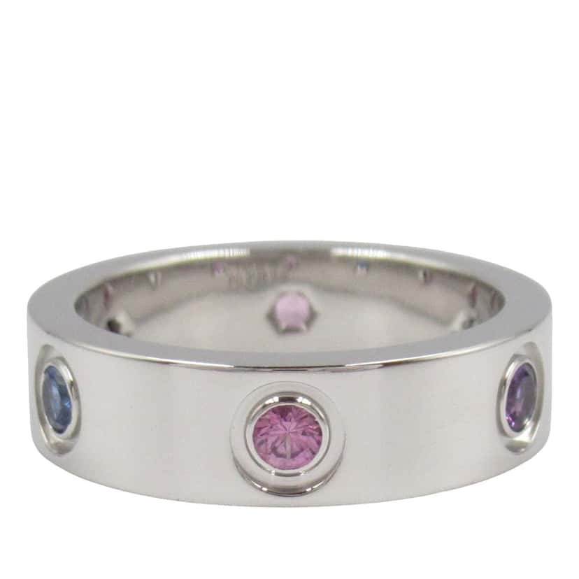 Cartier 18K White Gold Multicolor Stones Love Ring Silver White Gold Good condition - Front View
