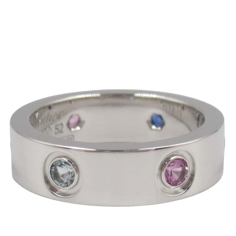 Cartier 18K White Gold Multicolor Stones Love Ring Silver White Gold Good condition - Back View