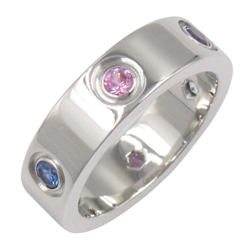 Cartier 18K White Gold Multicolor Stones Love Ring Silver White Gold Good condition - Inside View