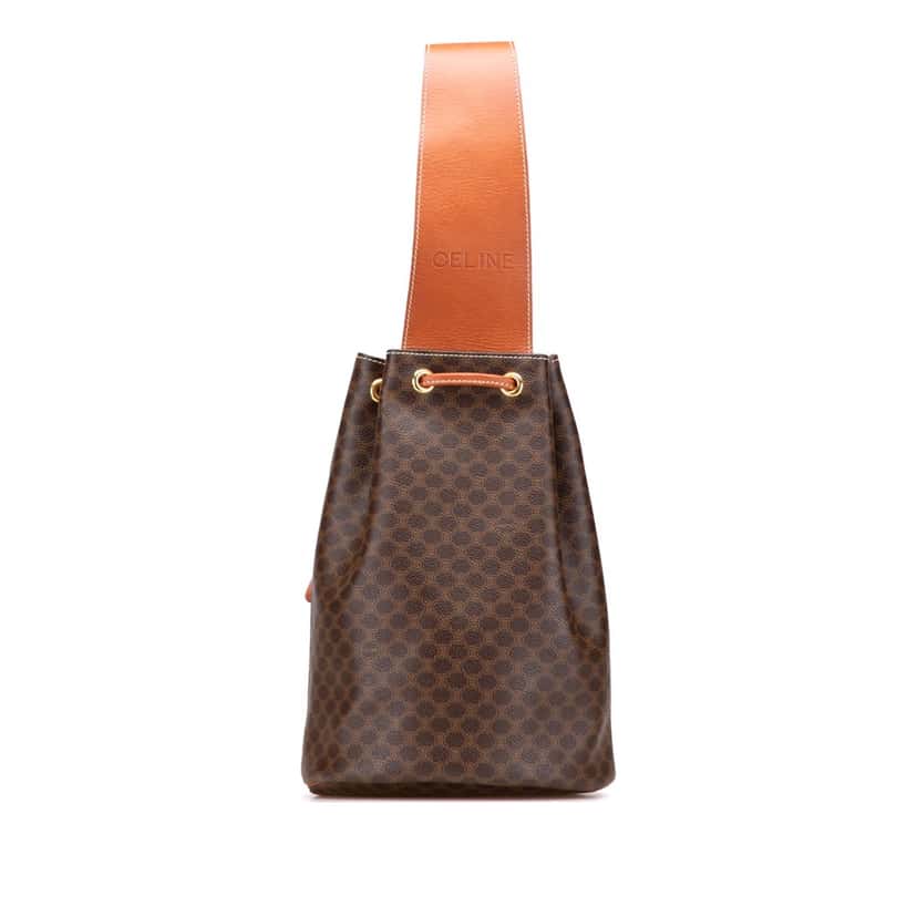 Celine Macadam Coated Canvas Drawstring Sling Bag Brown Canvas Good condition - Front View