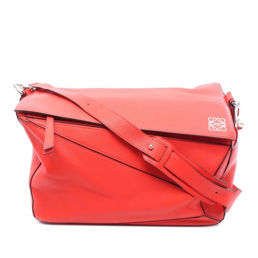 Loewe Large Calfskin Puzzle Satchel Red Leather Good condition - Front View