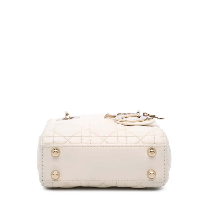 Dior Micro Lambskin Cannage Lady Dior White Leather Good condition - Inside View