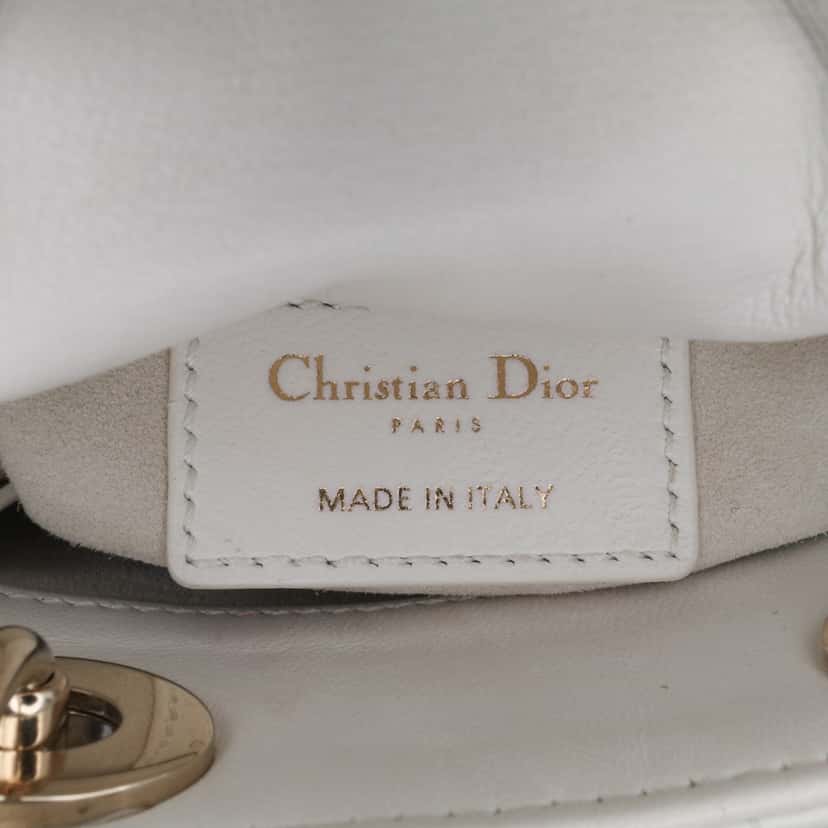 Dior Micro Lambskin Cannage Lady Dior White Leather Good condition - Box View