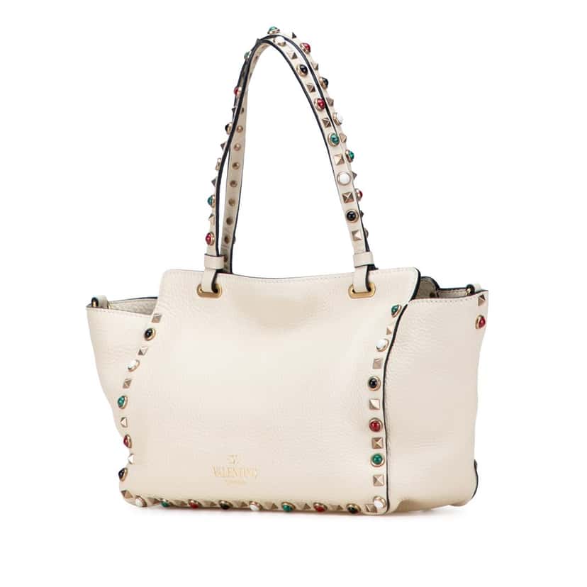 Valentino Small Leather Rockstud Rolling Trapeze Satchel White Leather Good condition - Back View