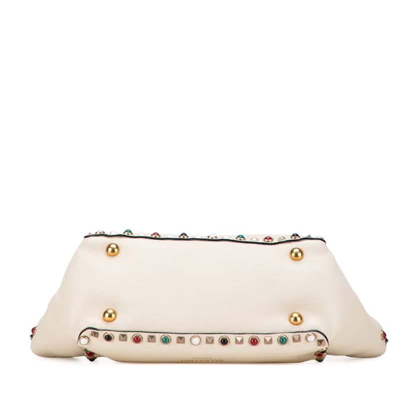 Valentino Small Leather Rockstud Rolling Trapeze Satchel White Leather Good condition - Inside View