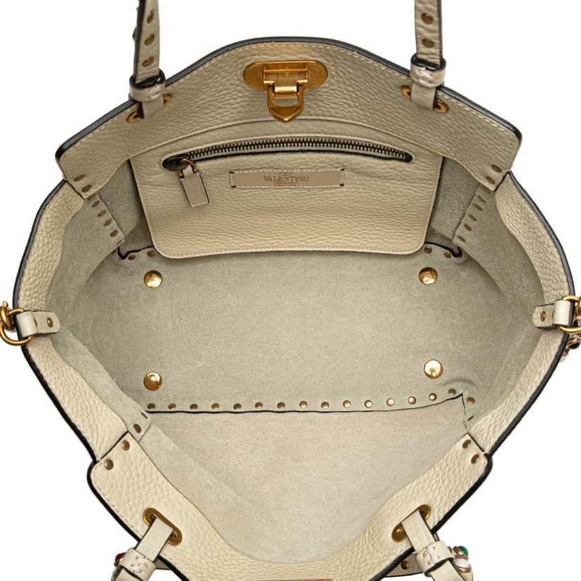 Valentino Small Leather Rockstud Rolling Trapeze Satchel White Leather Good condition - Model View