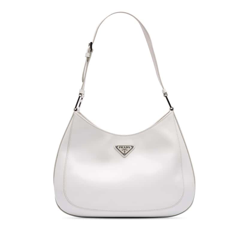 Prada Spazzolato Cleo Shoulder Bag White Leather Good condition - Front View