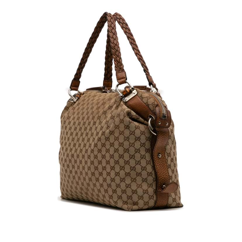 Gucci Large GG Canvas Bamboo Bar Tote Brown Canvas Good condition - Back View