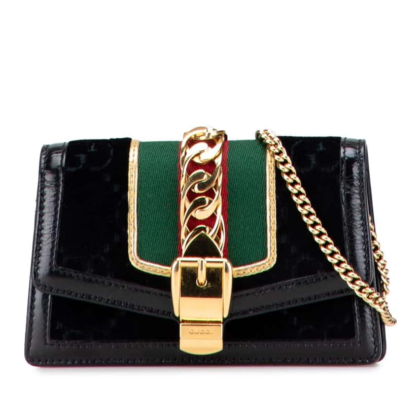 Gucci Mini GG Velvet Sylvie Shoulder Bag Black Velvet Good condition - Front View