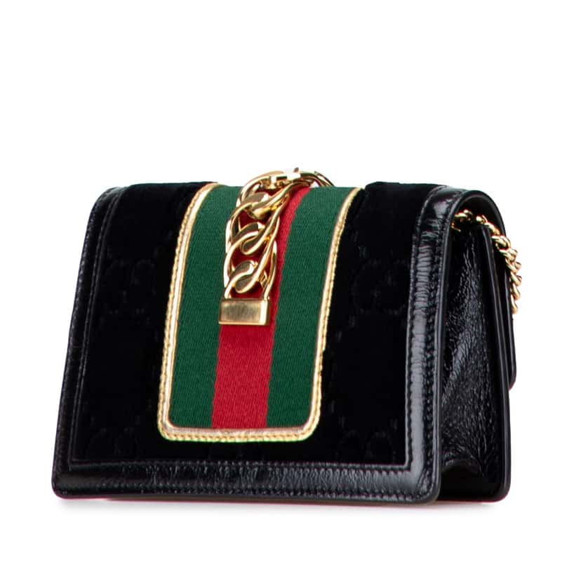 Gucci Mini GG Velvet Sylvie Shoulder Bag Black Velvet Good condition - Back View