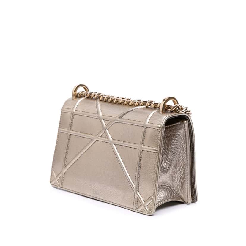Dior Small Metallic Grained Calfskin Diorama Flap Gold Leather Good condition - Back View