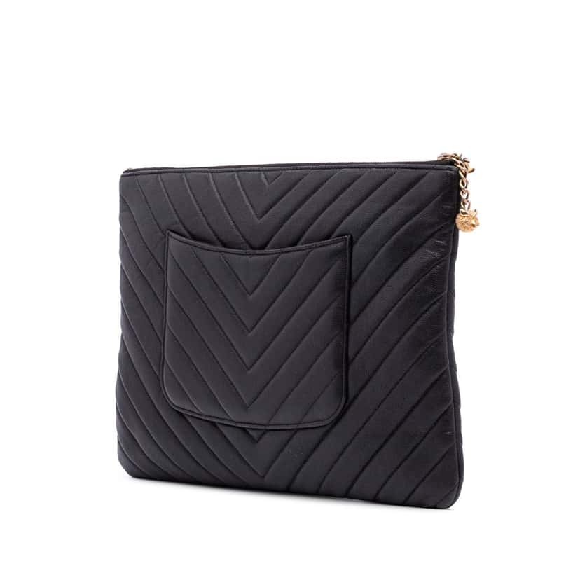 Chanel Large Chevron Caviar Ancient Greek Charms O Case Clutch Black Leather Good condition - Back View