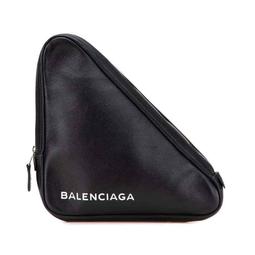 Balenciaga Medium Leather Triangle Clutch Black Leather Good condition - Front View