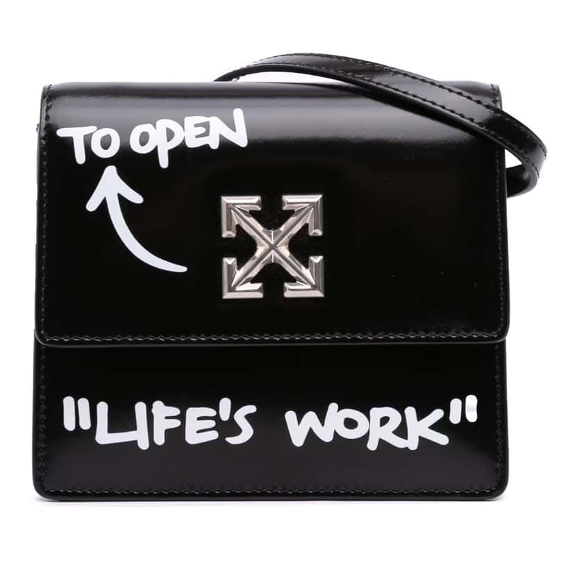 Off-white Glazed Calfskin Life's Work Jitney 0.7 Bag Black Leather Good condition - Front View