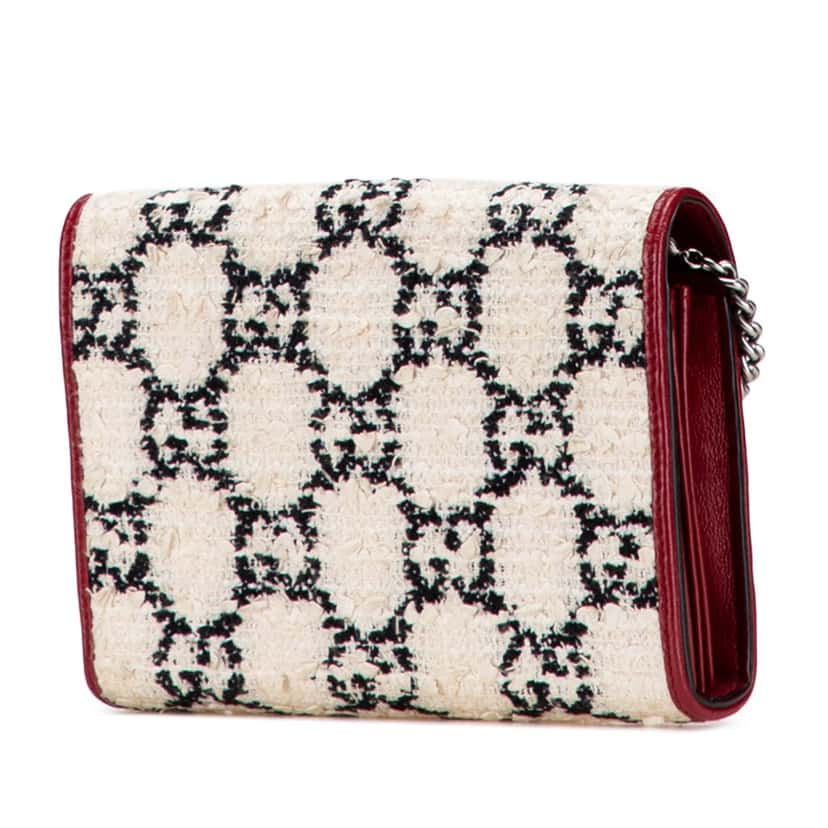 Gucci Mini GG Tweed Dionysus Wallet on Chain White Tweed Good condition - Back View