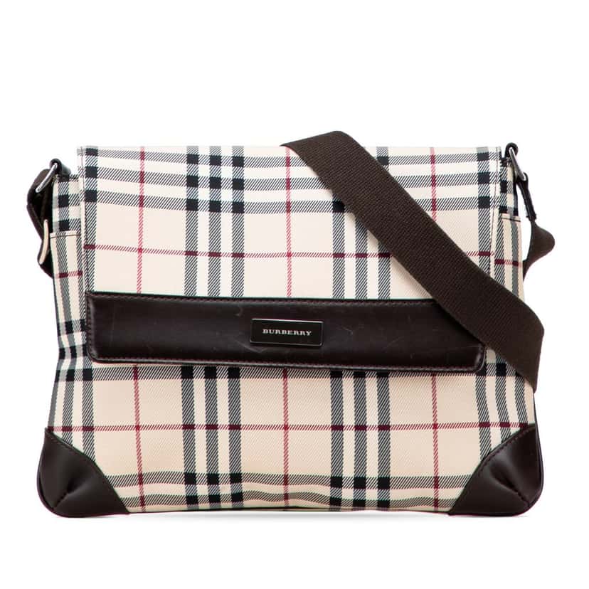 Burberry House Check Canvas Flap Crossbody Brown Canvas Good condition - Front View