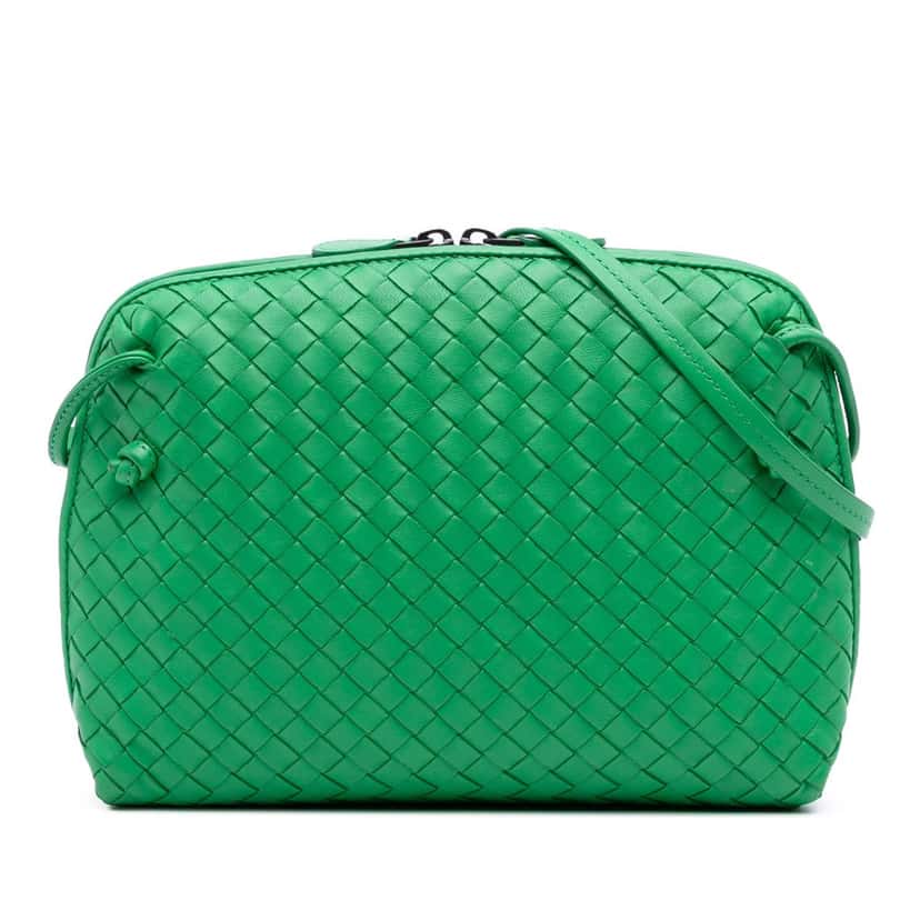 Bottega Veneta Medium Nappa Intrecciato Nodini Crossbody Green Leather Good condition - Front View