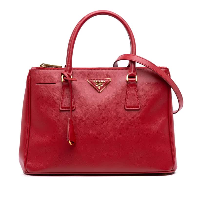 Prada Small Saffiano Lux Galleria Double Zip Satchel Red Leather Good condition - Front View
