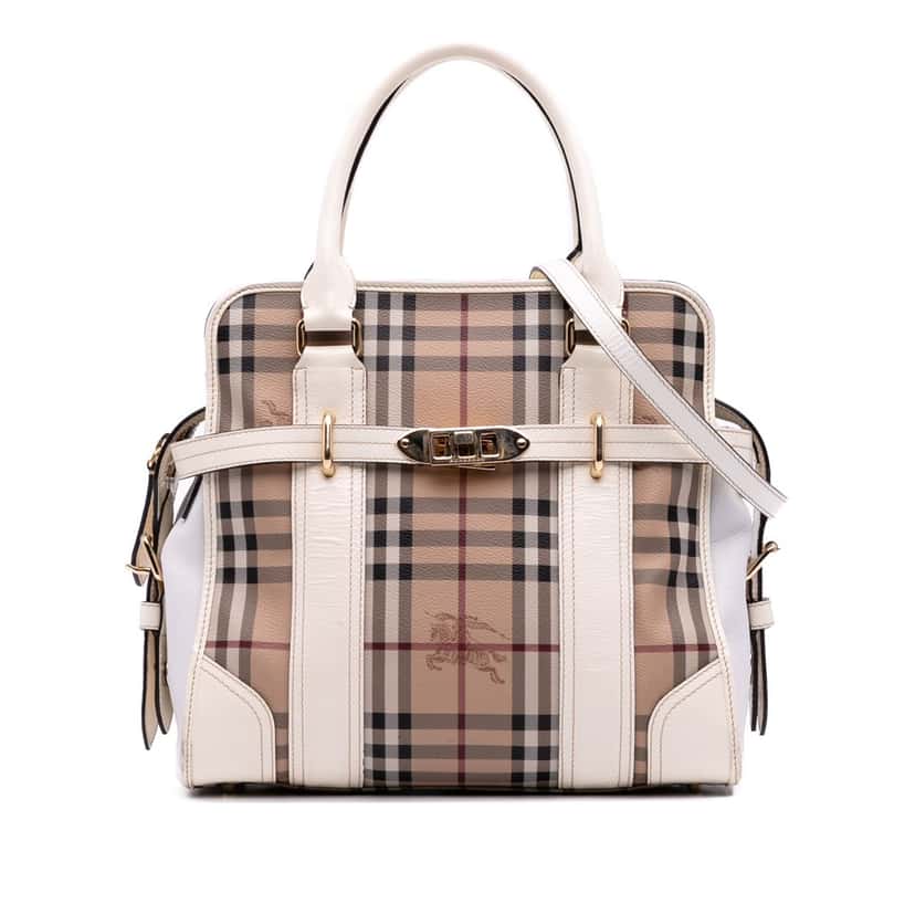 Burberry Haymarket Check Coated Canvas Minford Portrait Satchel Brown Canvas Good condition - Front View