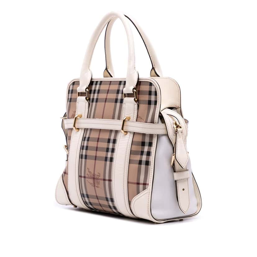 Burberry Haymarket Check Coated Canvas Minford Portrait Satchel Brown Canvas Good condition - Back View