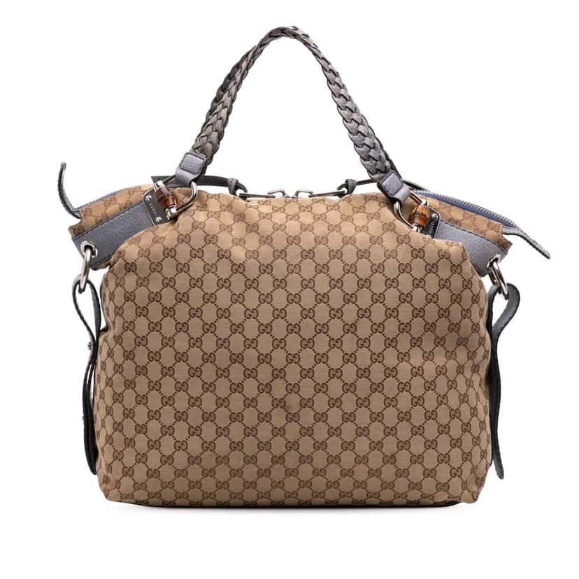 Gucci Large GG Canvas Bamboo Bar Tote Brown Canvas Good condition - Front View