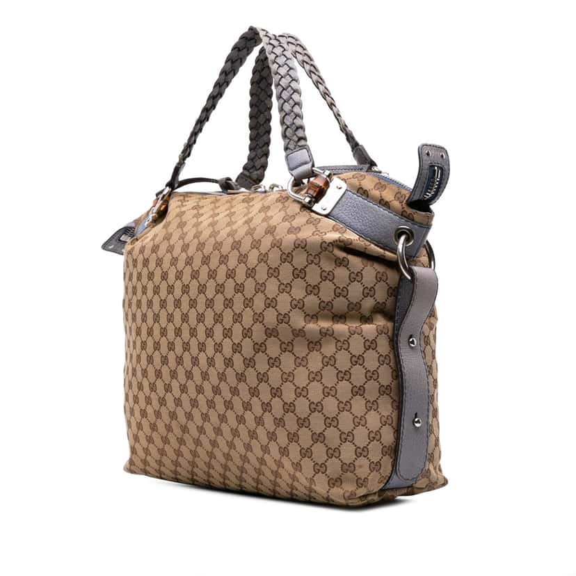 Gucci Large GG Canvas Bamboo Bar Tote Brown Canvas Good condition - Back View