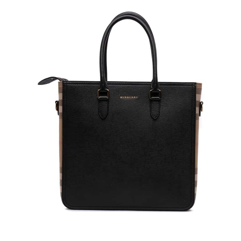 Burberry Leather and House Check Satchel Black Leather Good condition - Front View