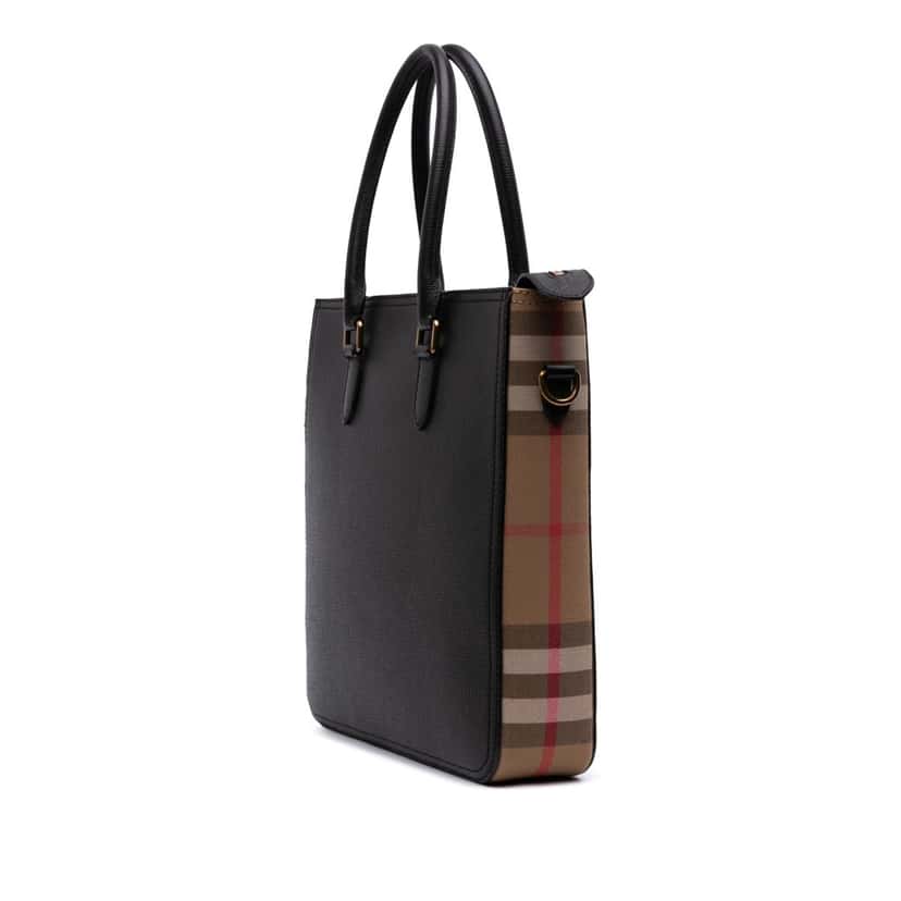 Burberry Leather and House Check Satchel Black Leather Good condition - Back View
