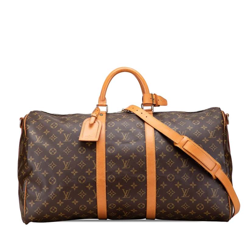 Louis Vuitton Monogram Keepall Bandouliere 55 Brown Canvas Fair condition - Front View
