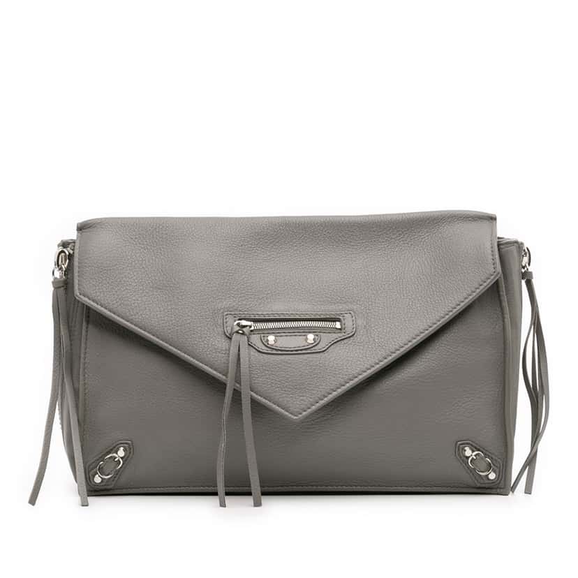 Balenciaga Leather Papier Sight Zip Around Clutch Grey Leather Good condition - Front View