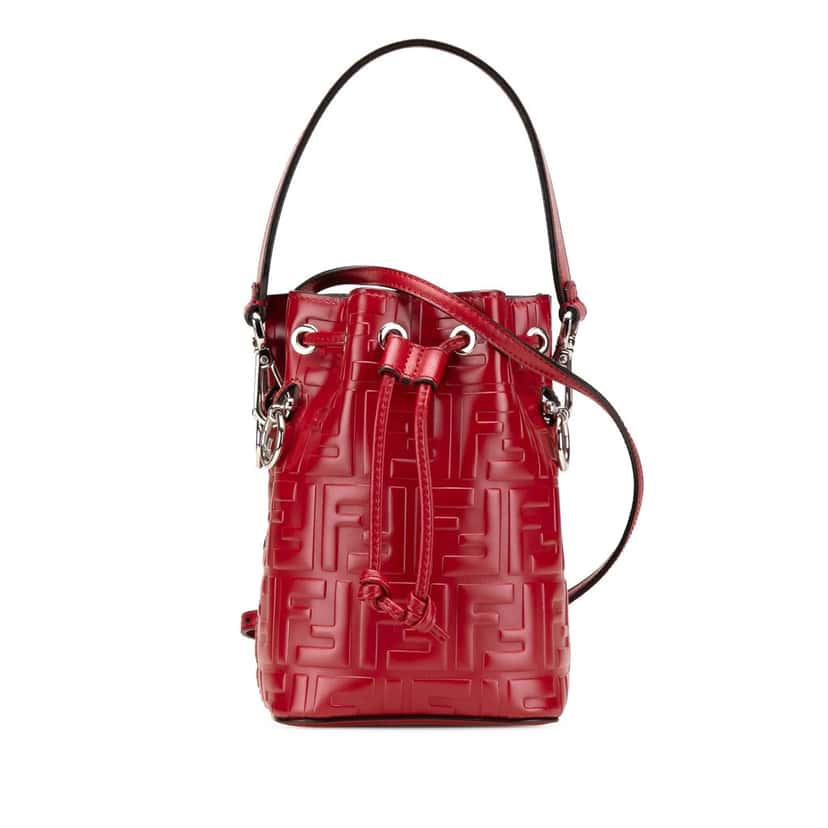Fendi Mini Zucca Embossed Leather Mon Tresor Bucket Bag Red Leather Good condition - Front View